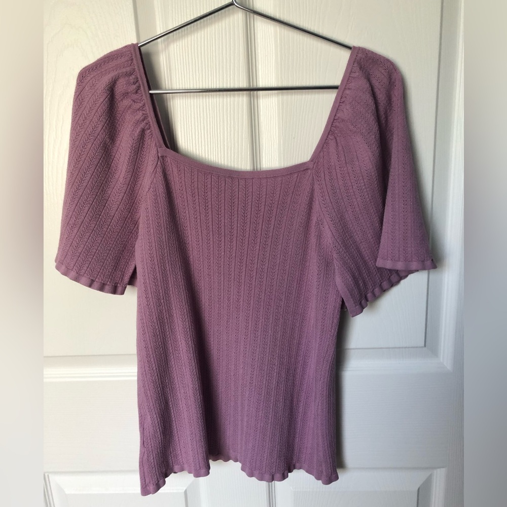 Catherine Malandrino Square Neck Pointelle Purple Blouse Size Medium - Picture 8 of 8